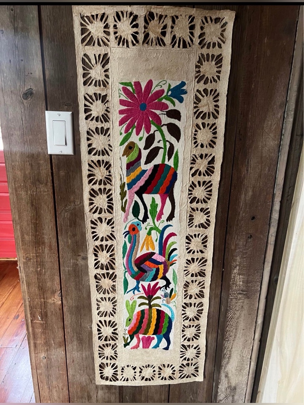 Hand-Embroidered Colorful Mexican Folk 
Wall Hanging Art